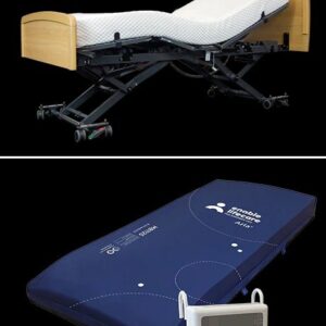 Aria Mattress MB1126 + Hybrid Pump & Empresa Long Term Care Bed KS, Skandi Timber with Side Panels